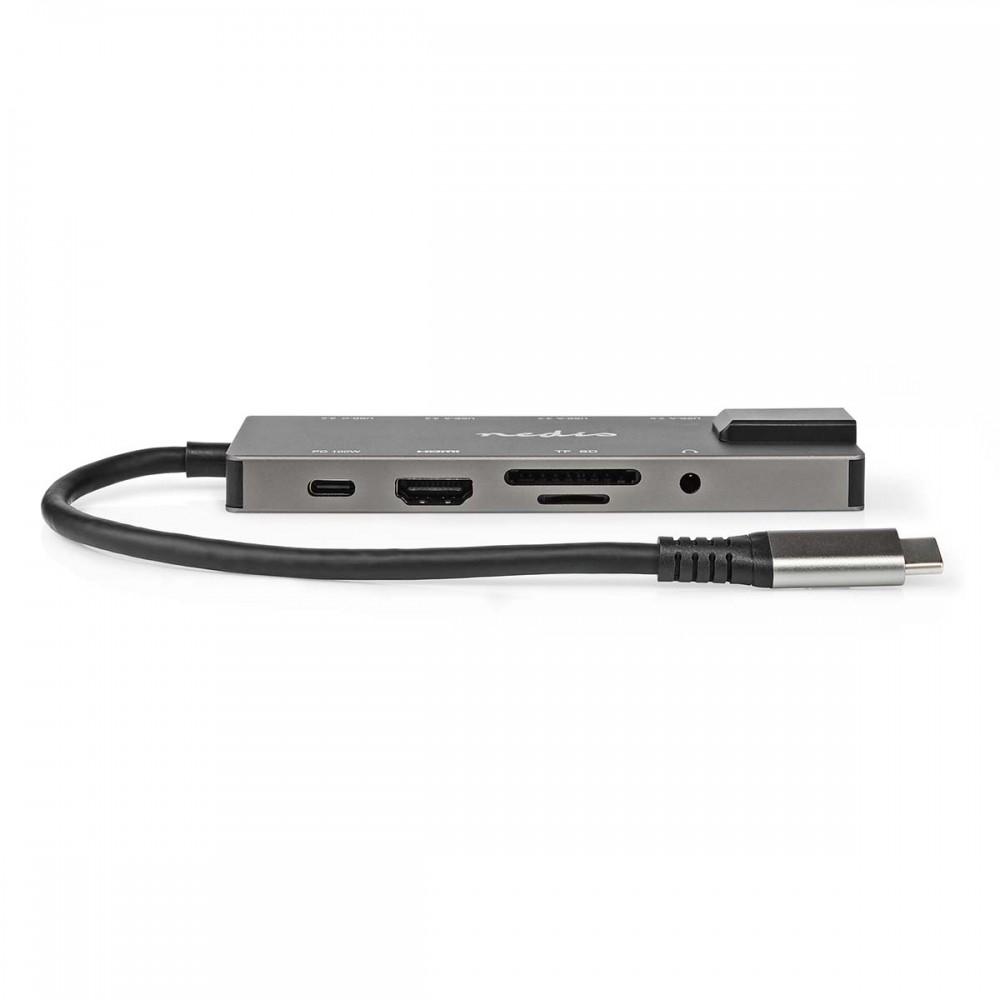 USB Dokkoló Állomás | USB 3.2 Gen 1 | USB-C™ Dugasz | HDMI™ Kimenet / RJ45 Aljzat / SD / 2x USB-C™ / 3.5 mm Aljzat / 3x USB-A Aljzat | 5 Gbps | 0.20 m | Kerek | Aranyozott | PVC | Antracit | Doboz