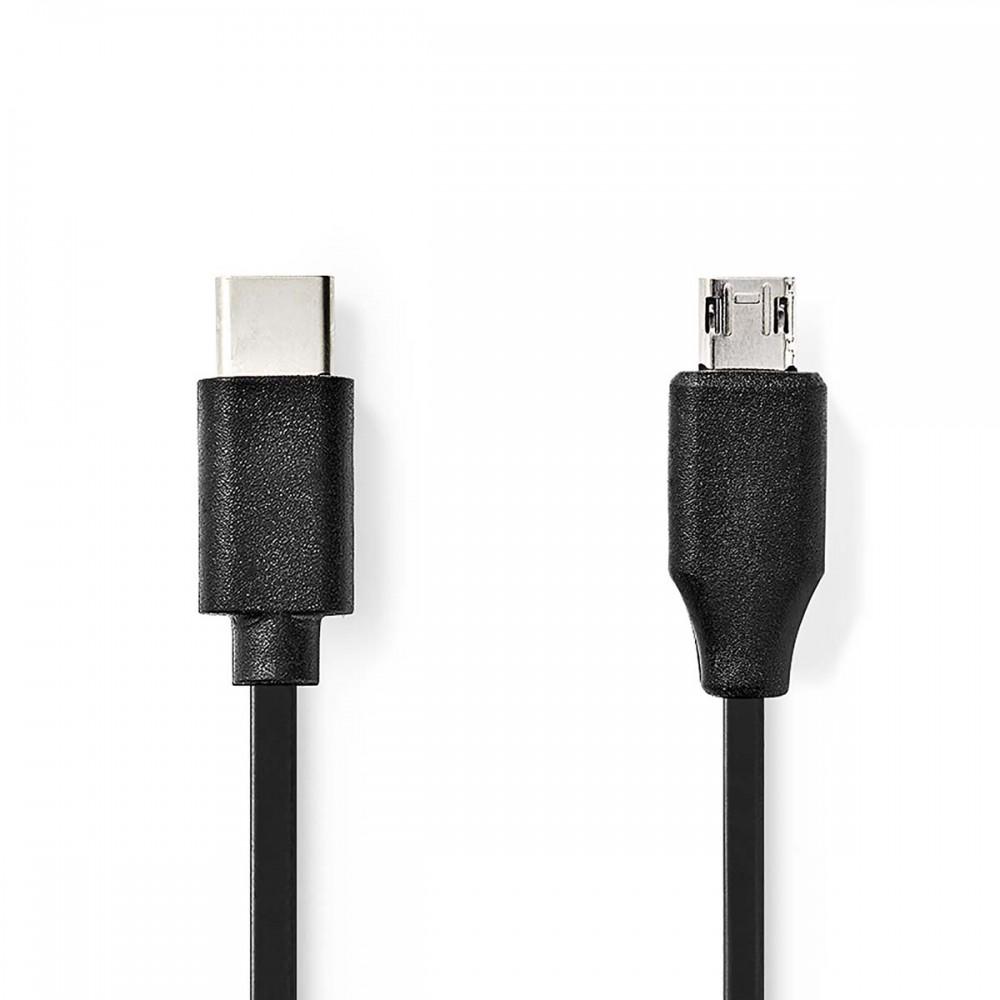 USB kábel | USB 2.0 | USB-C™ Dugasz | USB Micro-B Dugasz | 480 Mbps | Nikkelezett | 1.00 m | Kerek | PVC | Fekete | Boríték
