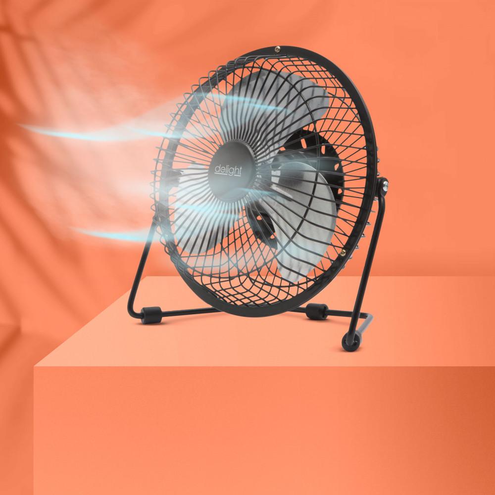 USB Mini asztali ventilátor fém lapát biztonsági fém rács fekete 51110