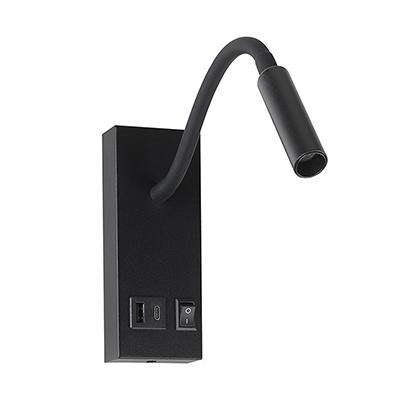 V-TAC Hálószoba fali lámpa USB-A és USB-C kimenettel, kapcsolóval - 3W Cree LED, 3000K