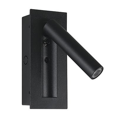V-TAC Oldalfali LED olvasólámpa (2W - 3000K) téglalap alakú, fekete, kapcsolóval, CREE LED