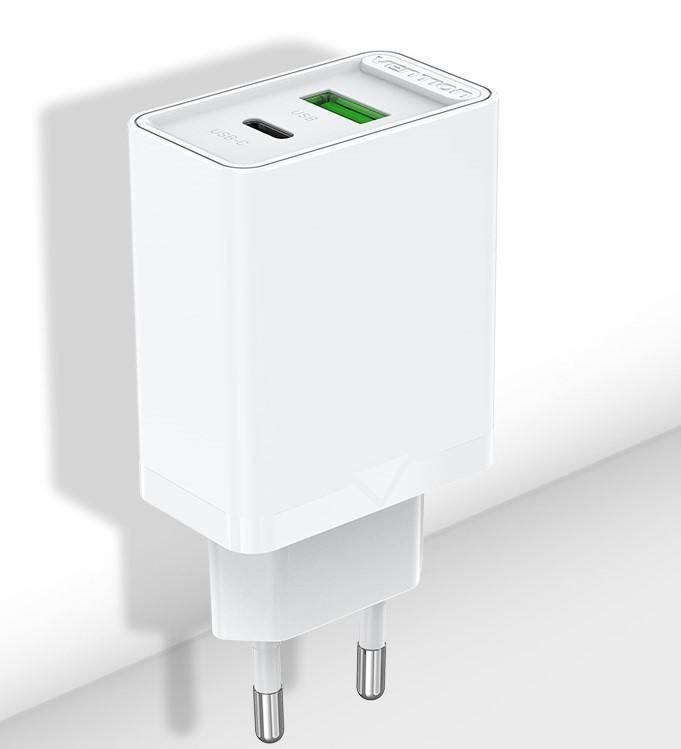 VENTION 2-portos USB(A+C) töltő (18W/20W) Fehér