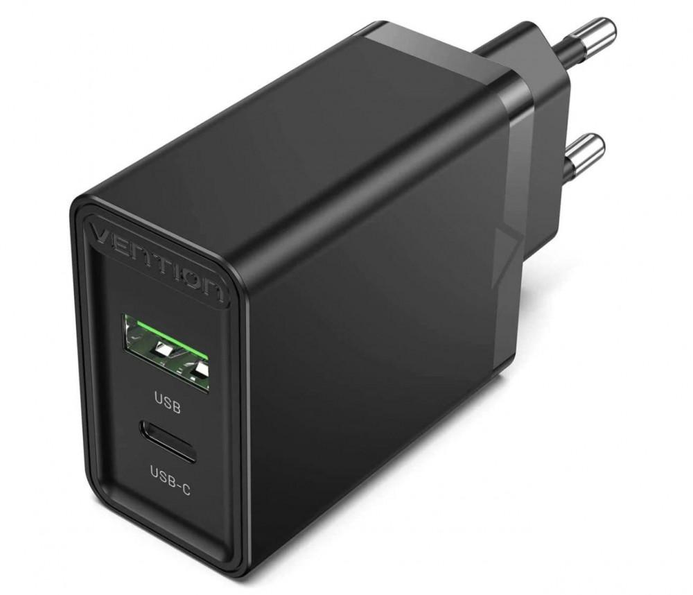 VENTION 2-portos USB(A+C) töltő (18W/20W) Fekete