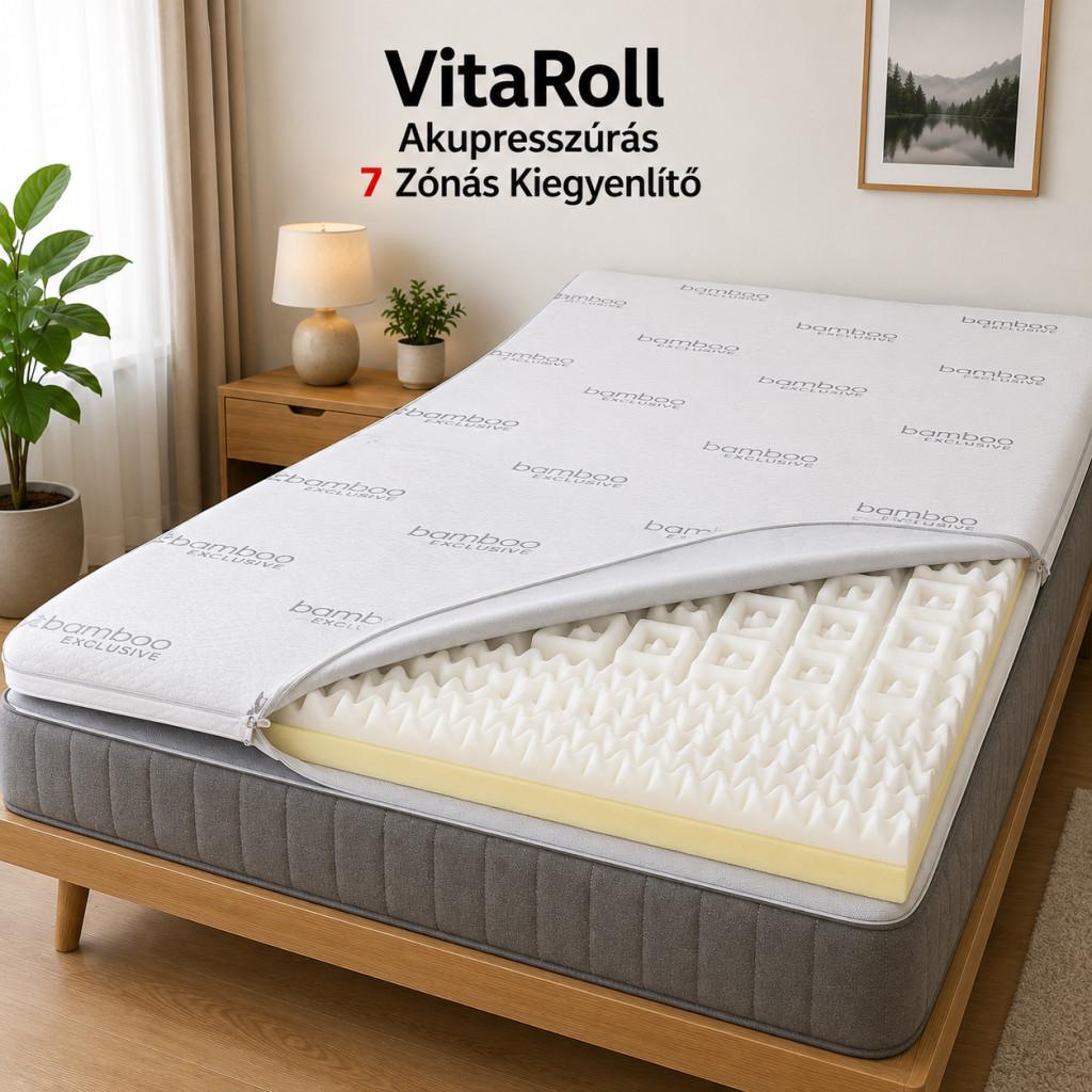 Vitaroll - Akupresszúrás 7 zóna+ 2cm HR EcO hab Kiegyenlítő Fedőmatrac Bamboo huzattal 90x190cm