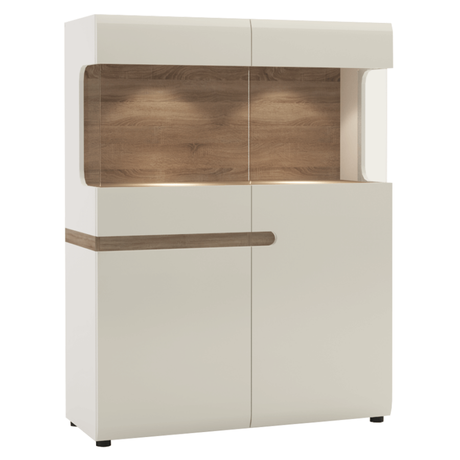 Vitrin, fehér extra magas fényű HG/trufla sonoma tölgy, LYNATET  33