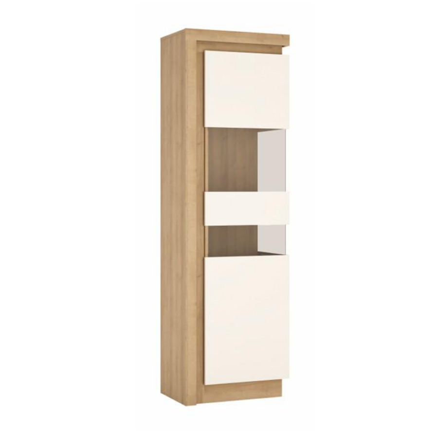 Vitrines szekrény LYOV03P, tölgy riviera/fehér extra magasfényű, LEONARDO