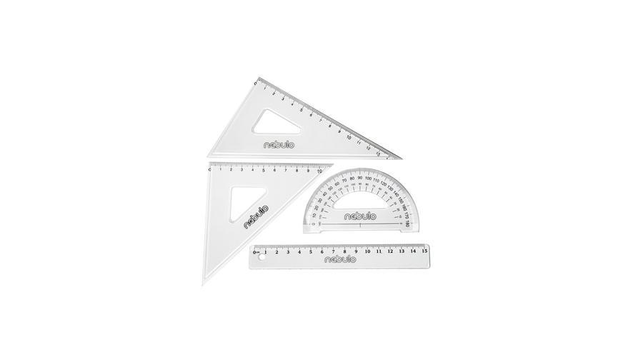Vonalzókészlet, 15 cm egyenes vonalzó, szögmérő, 45° 13 cm és 60° 18 cm háromszög vonalzó, 4 db/bliszter Educa