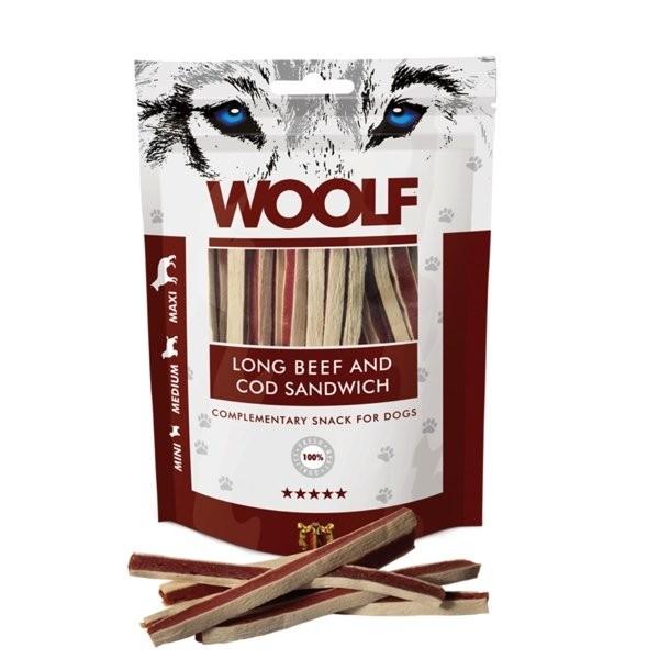 Woolf Long Beef and Cod Sandwich marhahús jutalomfalat csíkok tőkehallal 100g