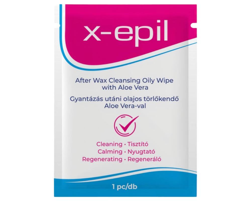 X-Epil - Gyantázás utáni olajos törlő kendő (1db) - Aloe Vera