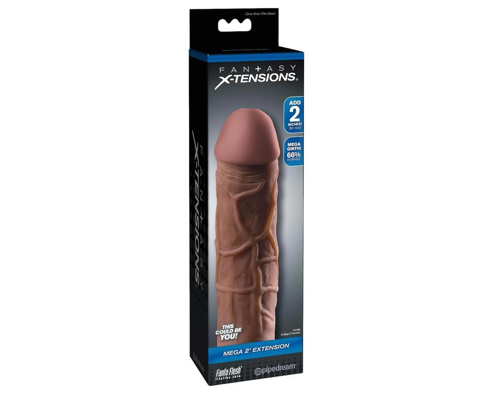 X-TENSION Mega 2 - élethű péniszköpeny (20,3cm) - sötét natúr