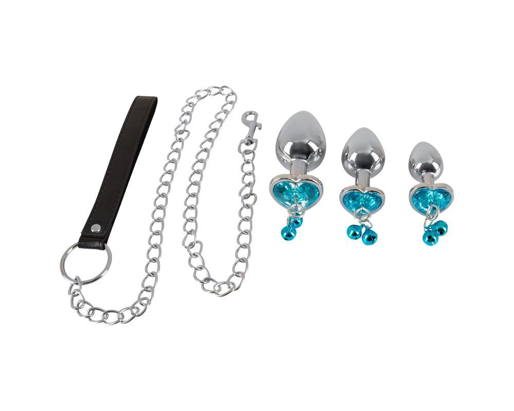 You2Toys - Butt Plug Set - anál plug szett + póráz (ezüst)