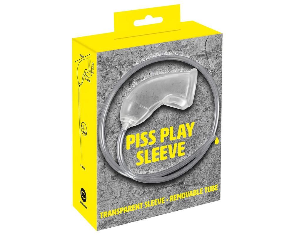 You2Toys Piss Play Sleeve - péniszfeltét kivezető csővel (átlátszó)
