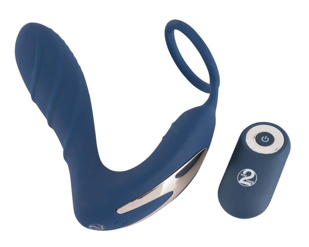 You2Toys Prostate Plug - anál vibrátor péniszgyűrűvel (kék)