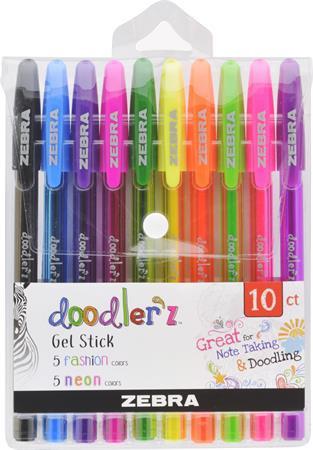 Zseléstoll készlet, 0,33 mm, kupakos, ZEBRA "Doodler'z Neon &amp; Fashion", 10 vegyes szín